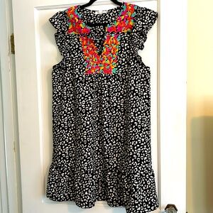 THML XL Leopard embroidered mini dress